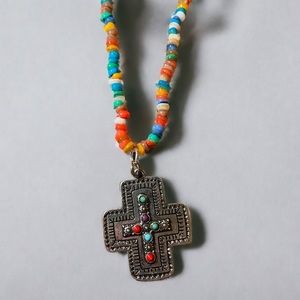 Cross on Beaded Chain Necklace